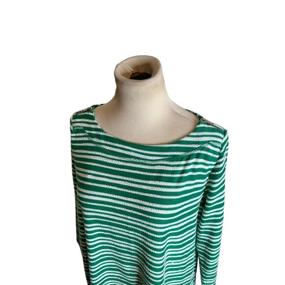 Liz Claiborne green stripes long sleeves knit tunic top size Medium - Picture 5 of 11